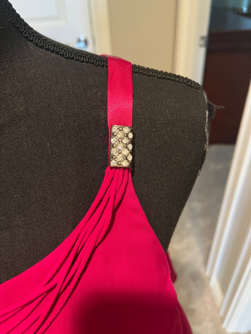 S.L. Fashions Hot Pink Layered Midi Dress with Embellished Straps - Picture 4 of 11